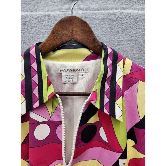 Maggy London Womens Geometric Print Jacket Size 8 Colorful Design - Picture 2 of 3